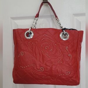 Brighton Studded Rose Quilted Leather Shoulder Bag with Silver Accents